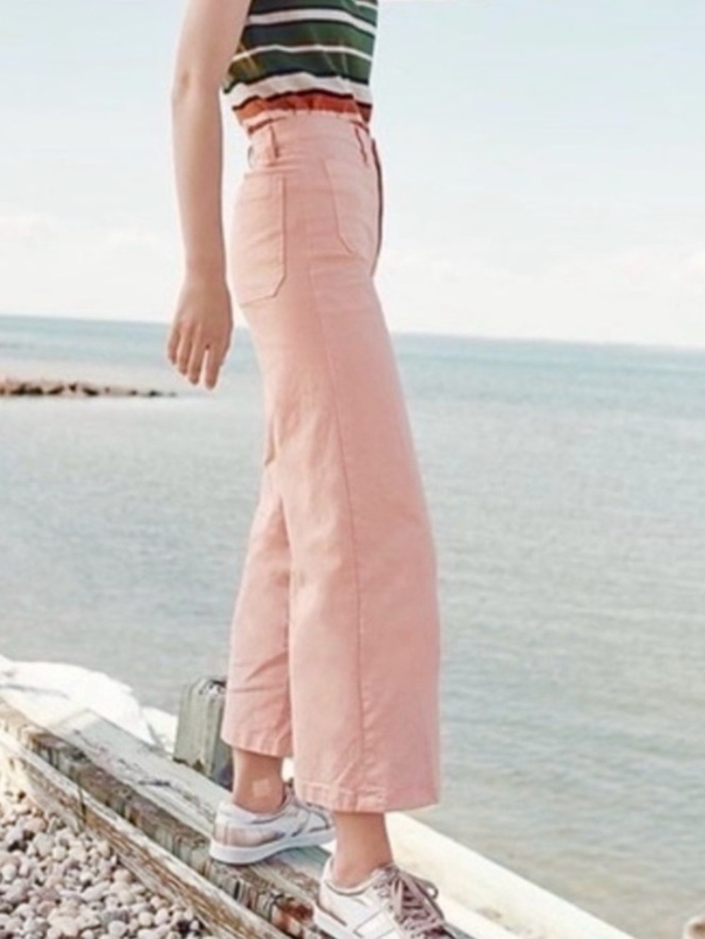 JCREW Point Sur washed wide-leg crop pant pink 28 Small NWT